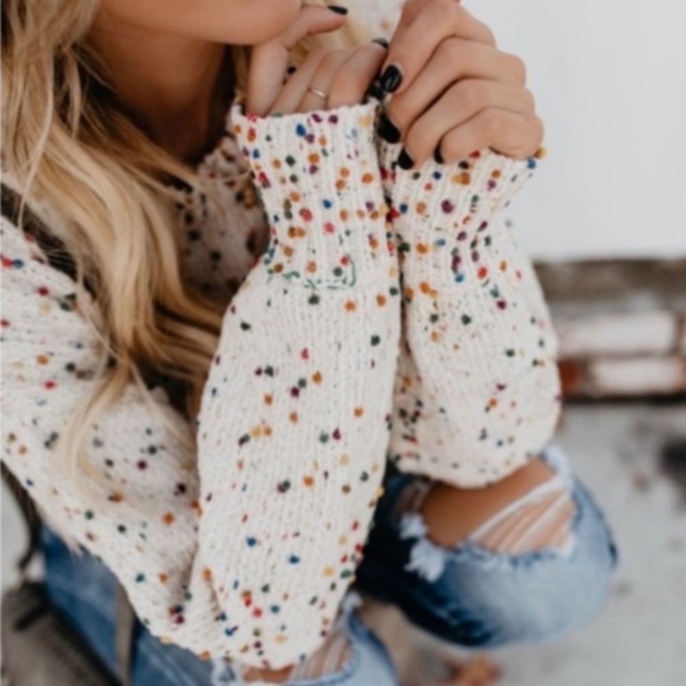 DEE ELLY Women’s Sweater Popcorn Funfetti Knit Distress Drop Shoulder Size Small - Picture 5 of 16